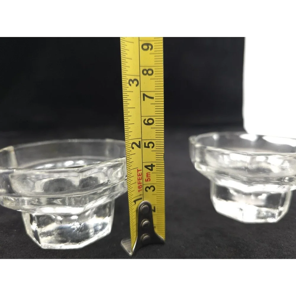 Clear‎ Glass Octagonal Candlesticks Candle Holders Set of 2 Vintage